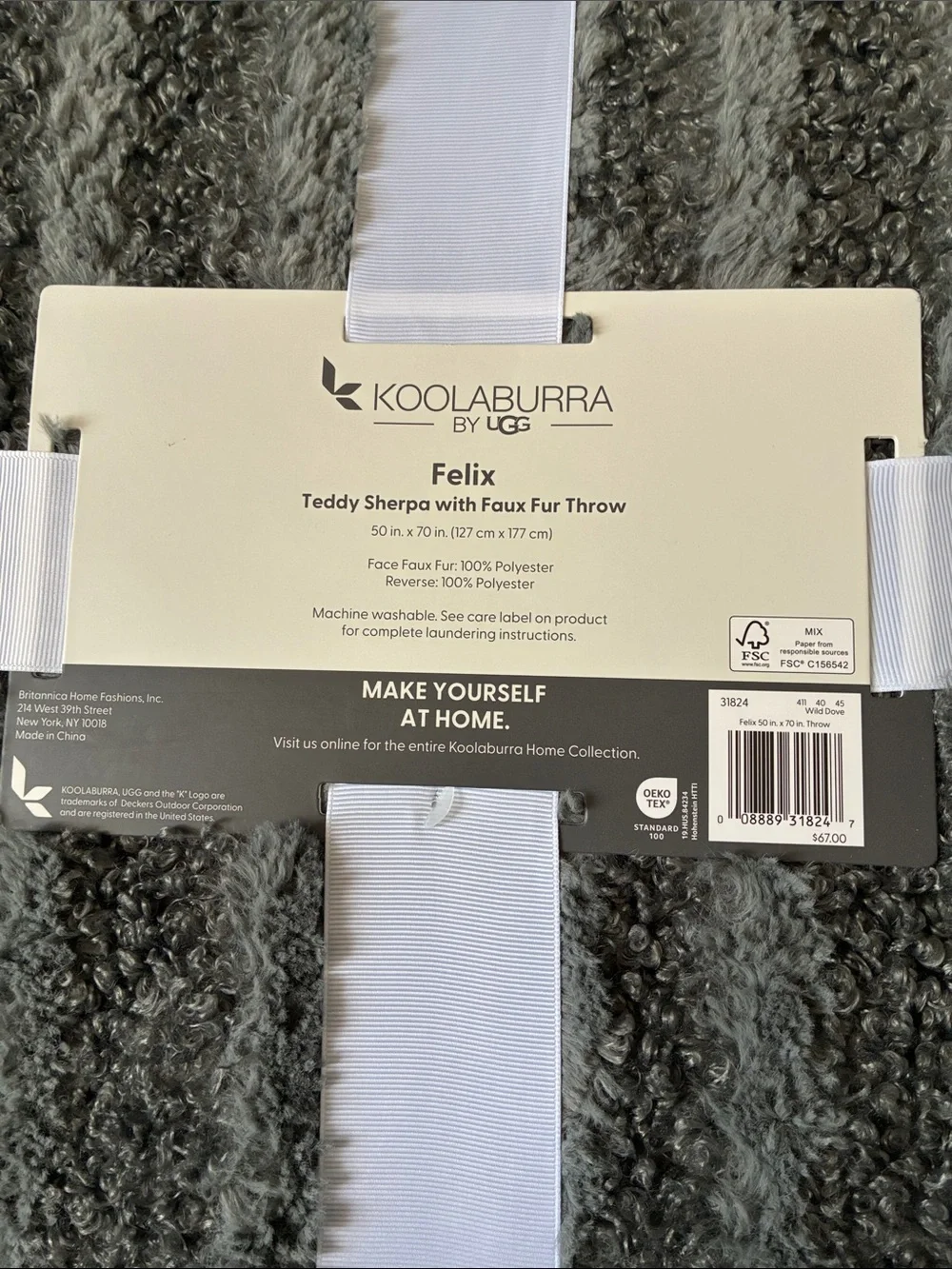 Brand New Koolaburra by UGG Felix Teddy Sherpa Throw Blanket Faux Fur 50” x 70”